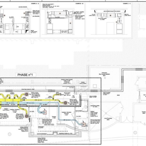Plan technique des réseaux CVC du sous-sol hospitalier