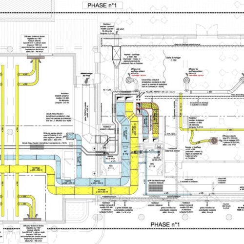 Plan de synthèse CVC du gymnase et du restaurant hospitalier